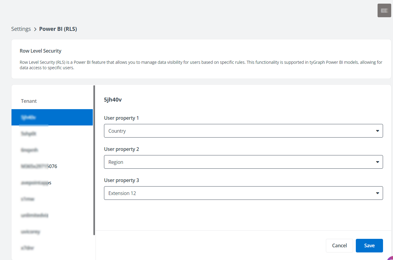 The Power BI (RLS) page.