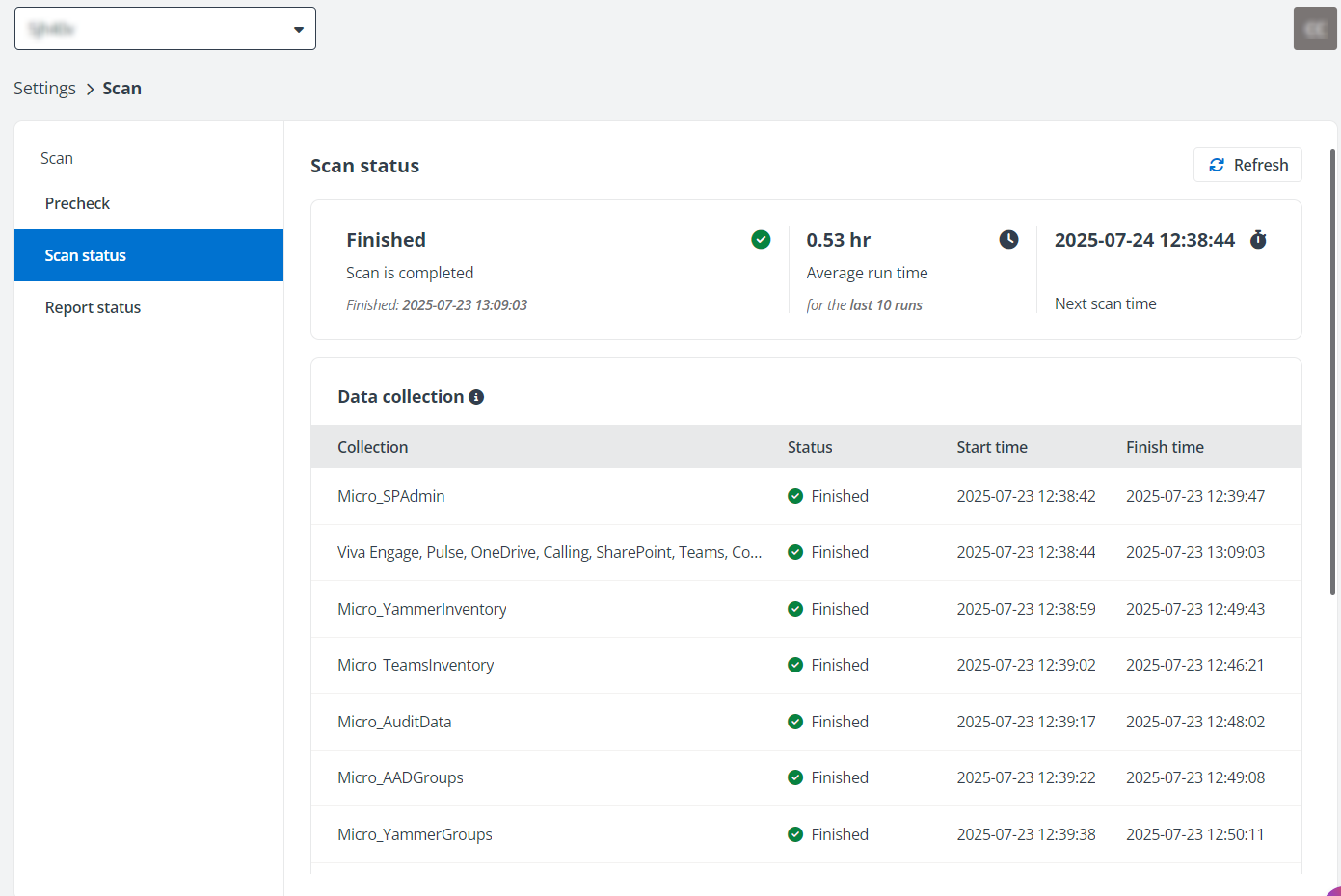 The Scan status page.