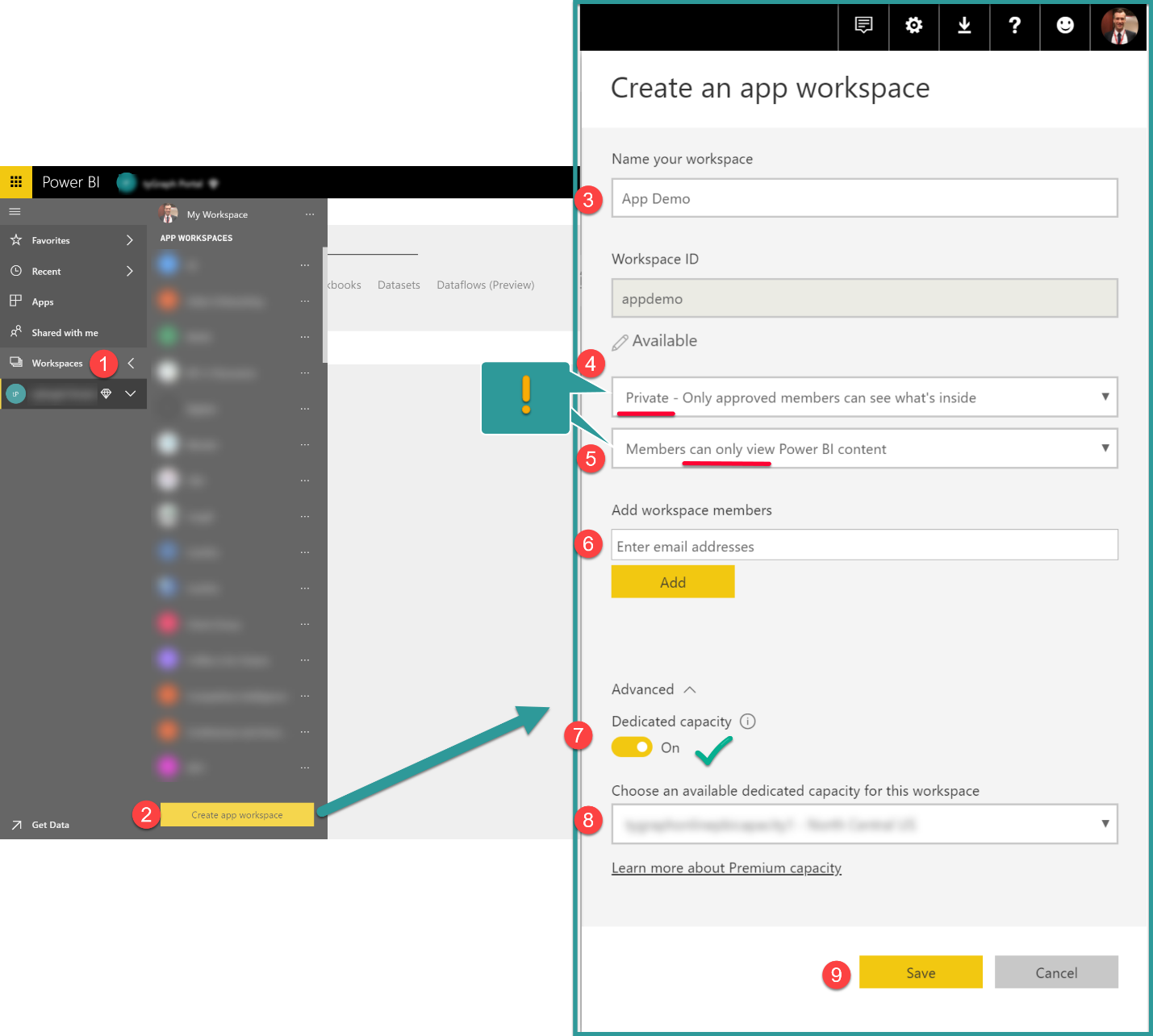 Provisioning a premium capacity workspace