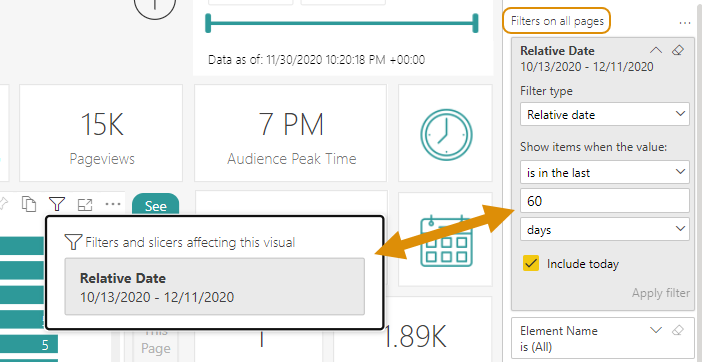 Filters on all pages.