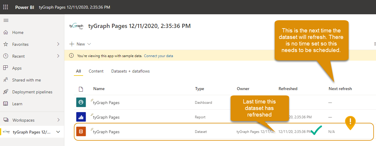 View dataset in workspace.