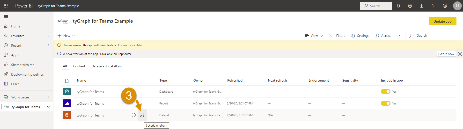 Click Schedule refresh.