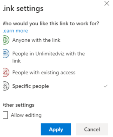 Link settings list. Link settings list.