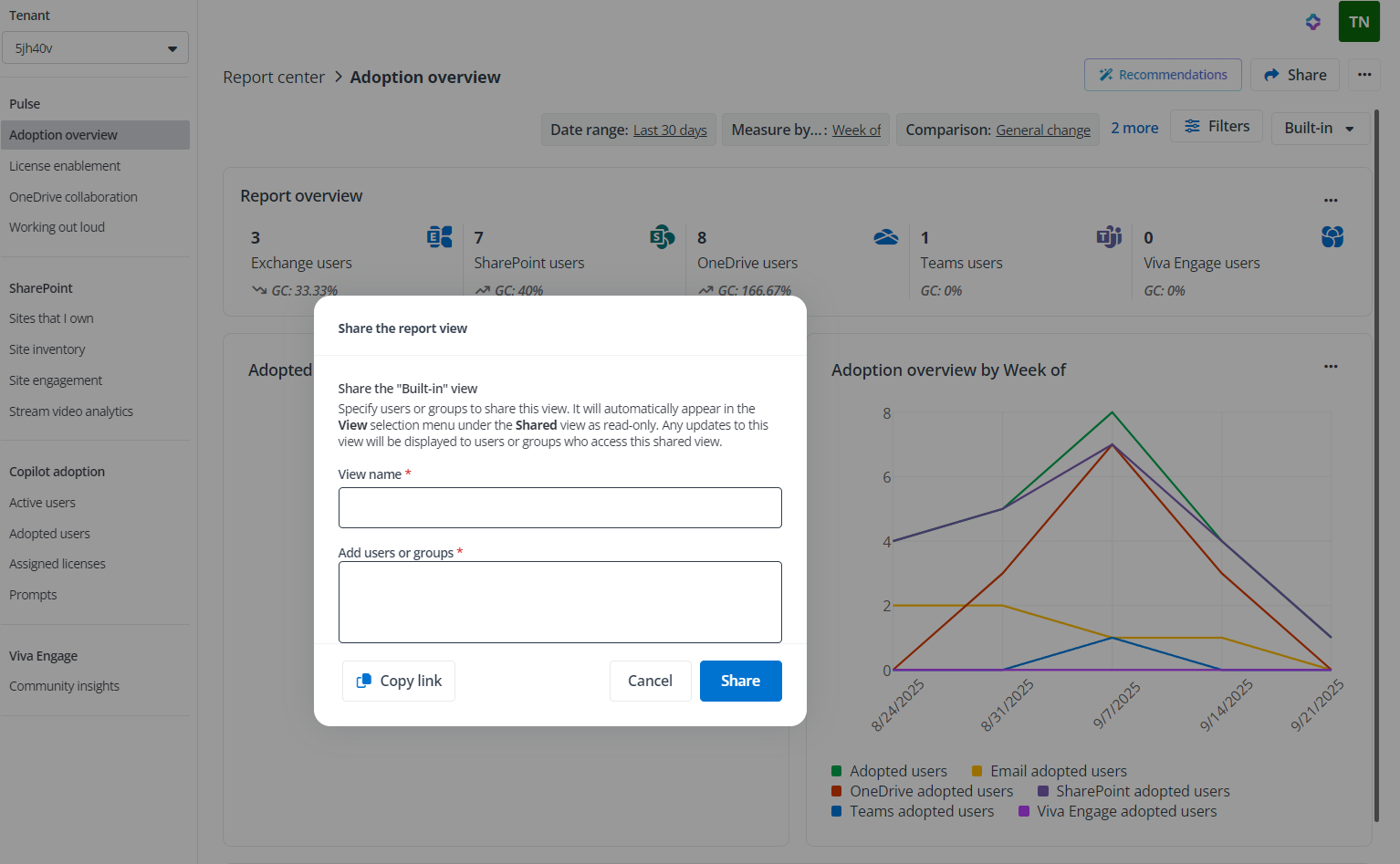 Share the built-in view.