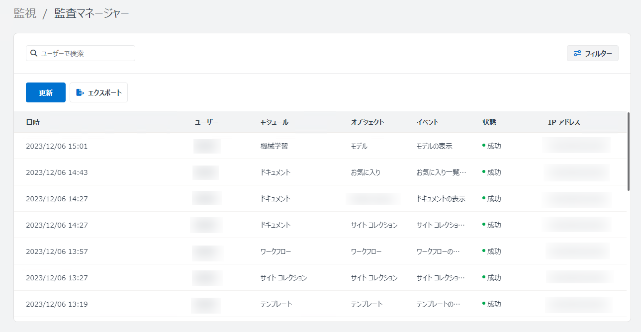監査マネージャーのページ