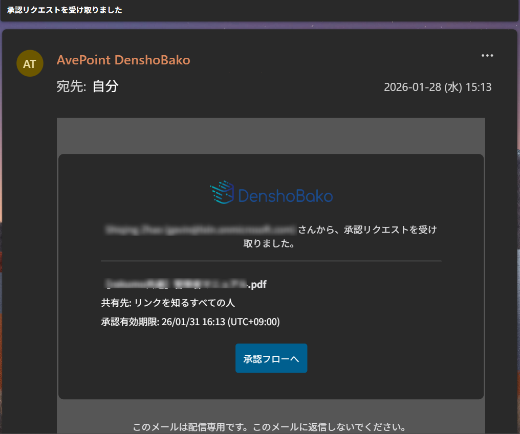 承認リクエストを受け取るメール 承認リクエストを受け取るメール