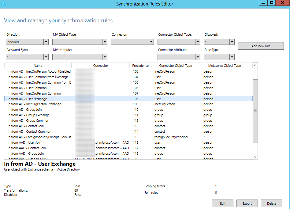 Synchronization Rules Editor ウィンドウ Synchronization Rules Editor ウィンドウ