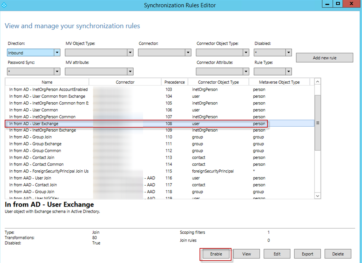 元の In from AD – User Exchange ルール 元の In from AD – User Exchange ルール