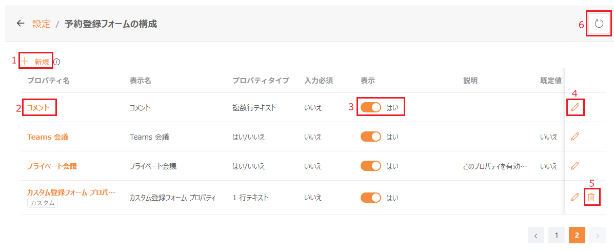 予約登録フォームの構成 予約登録フォームの構成