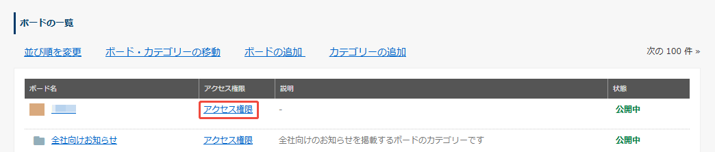 ボードのアクセス権限リンク ボードのアクセス権限リンク