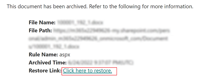リストア リンクをクリックして、ファイルのリストア ページを開きます。