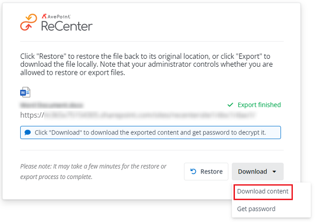 [コンテンツのダウンロード] のクリック
