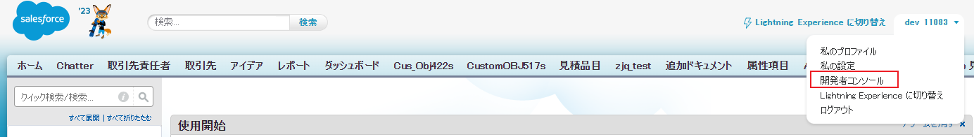 Salesforce クラシック エクスペリエンス内の開発者コンソール