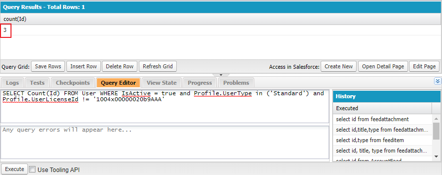 ユーザーのクエリ結果