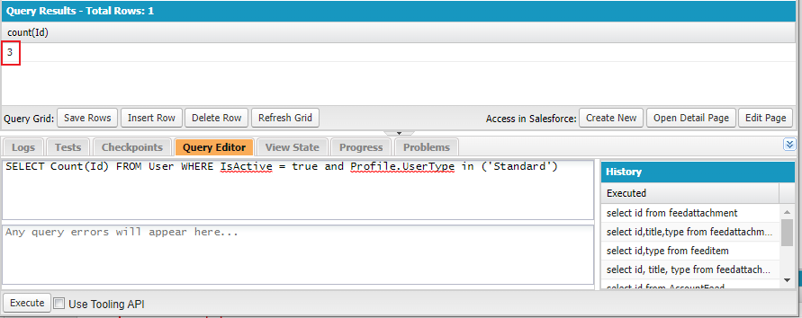 ユーザーのクエリ結果