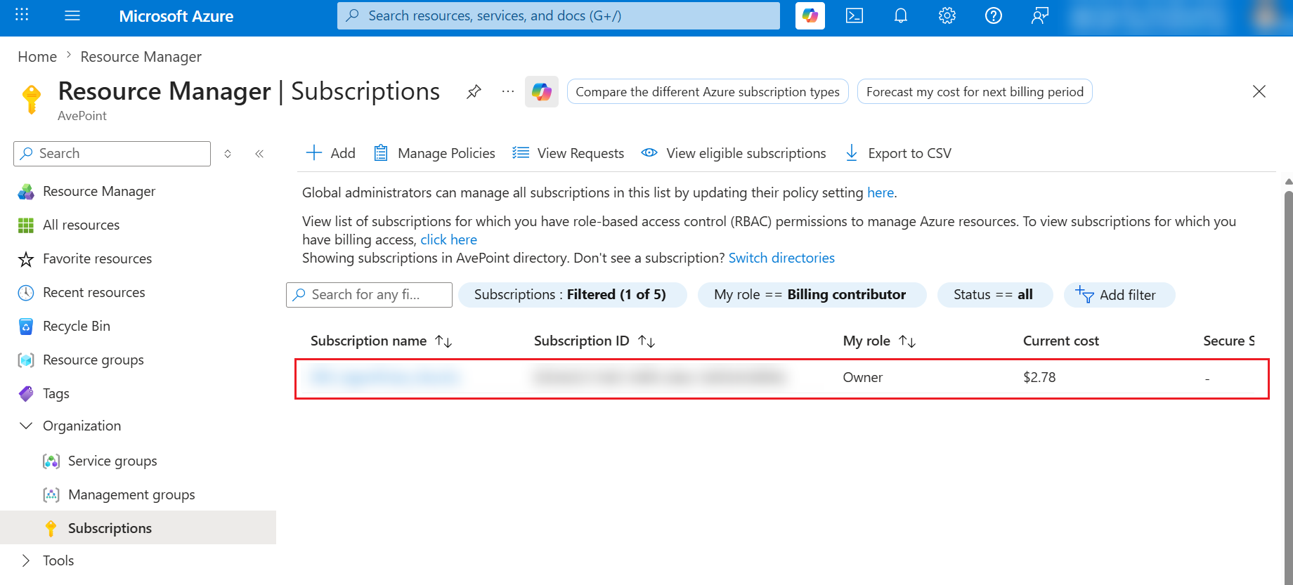 Select subscription