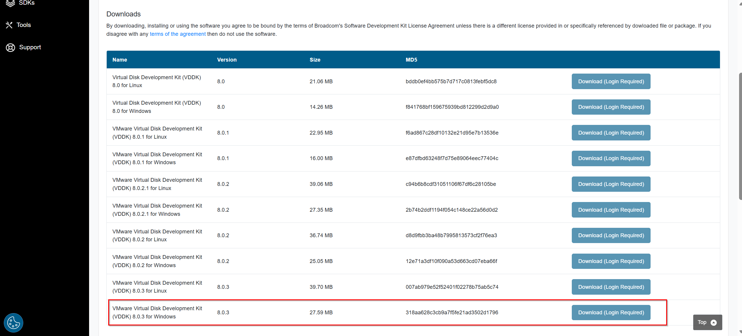 Download the VDDK file.